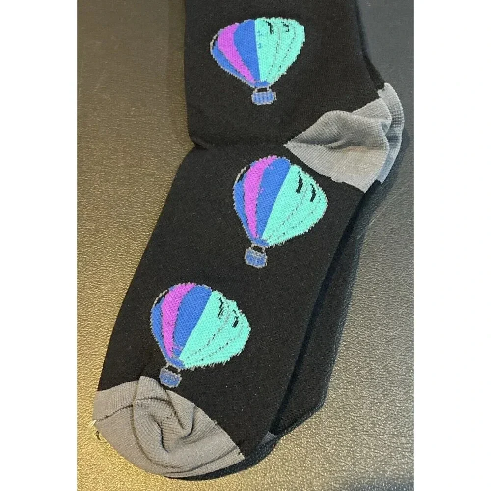 Compression Women Socks Nurse Travel Knee High Colorful Hot Air Balloons S/M NEW